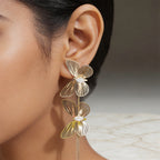 Gold Butterfly Layered Drop Earrings with Crystal Centers