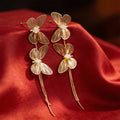 Gold Butterfly Layered Drop Earrings with Crystal Centers