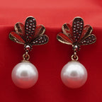 Gold Fan Pearl Drop Earrings