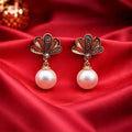 Gold Fan Pearl Drop Earrings