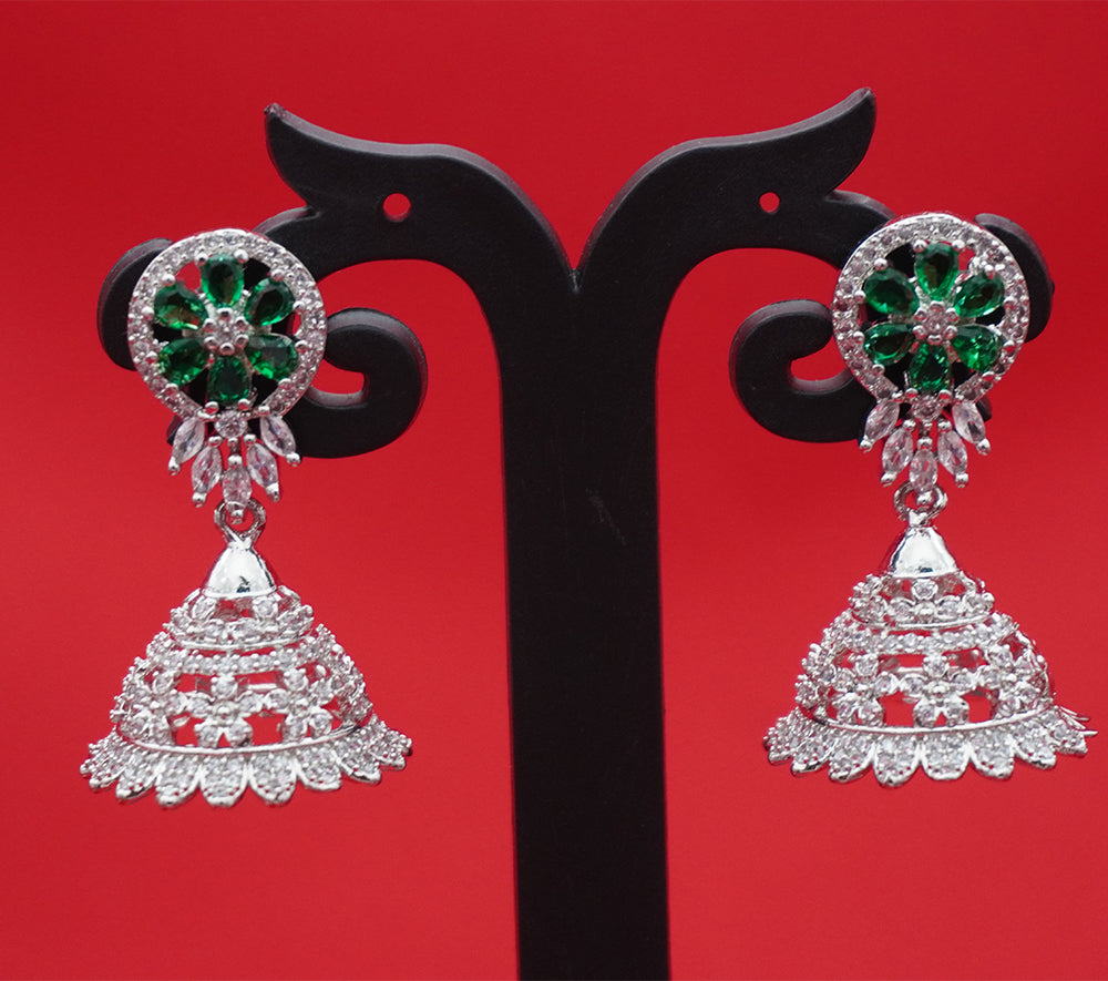 Emerald Floral Jhumka Earrings
