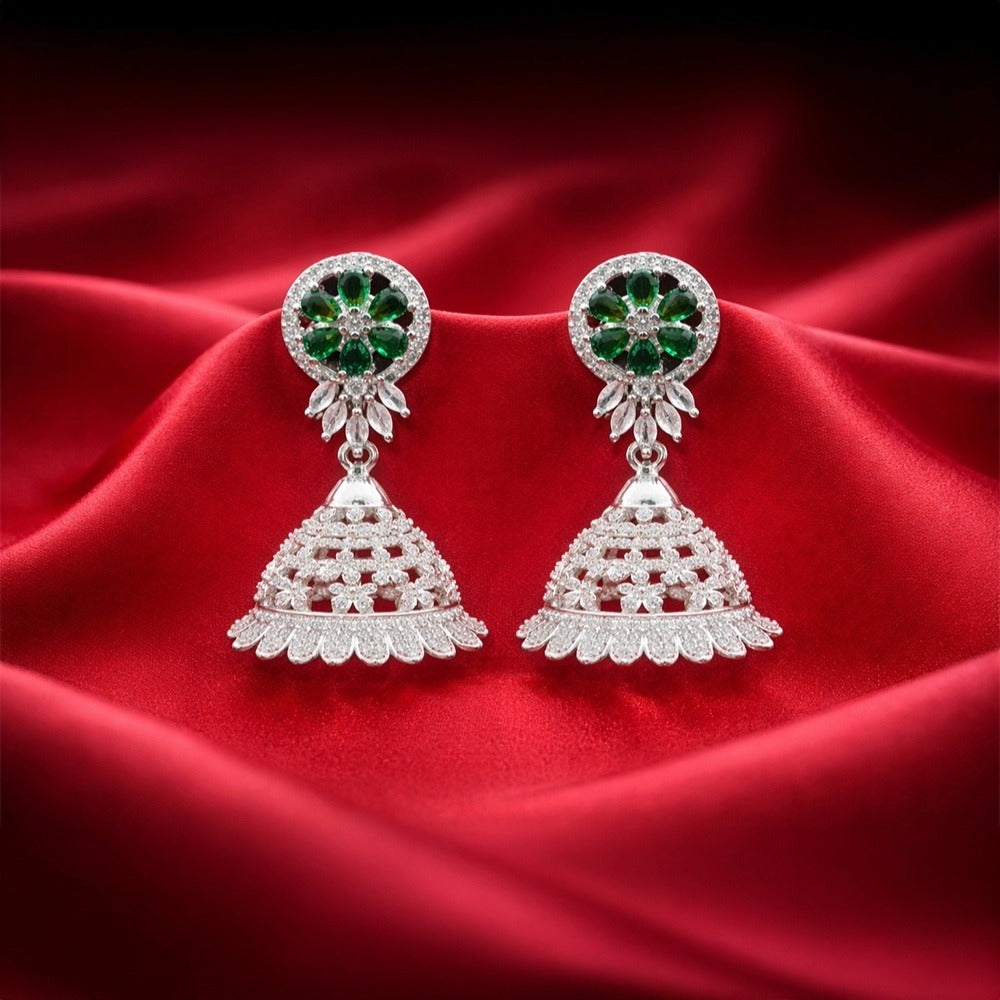 Emerald Floral Jhumka Earrings