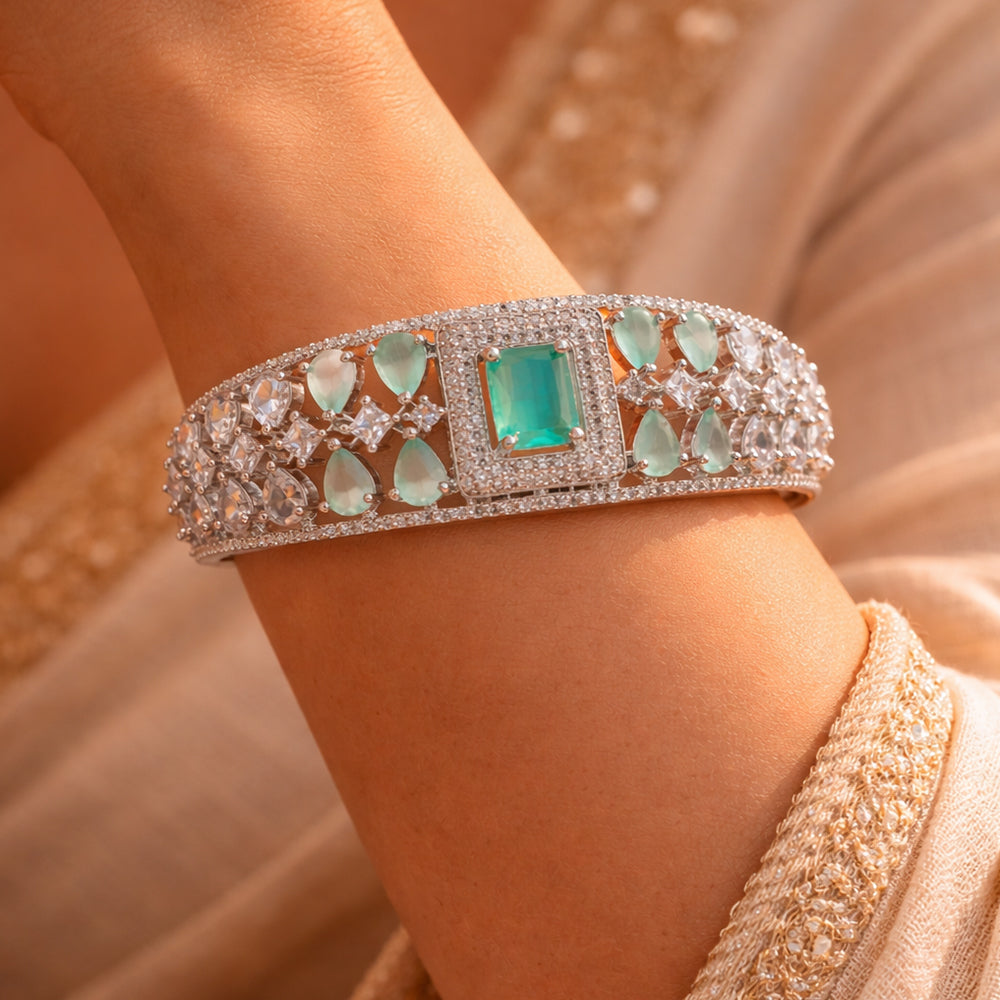 Green Stone Halo Fashion Bangle (Free size)