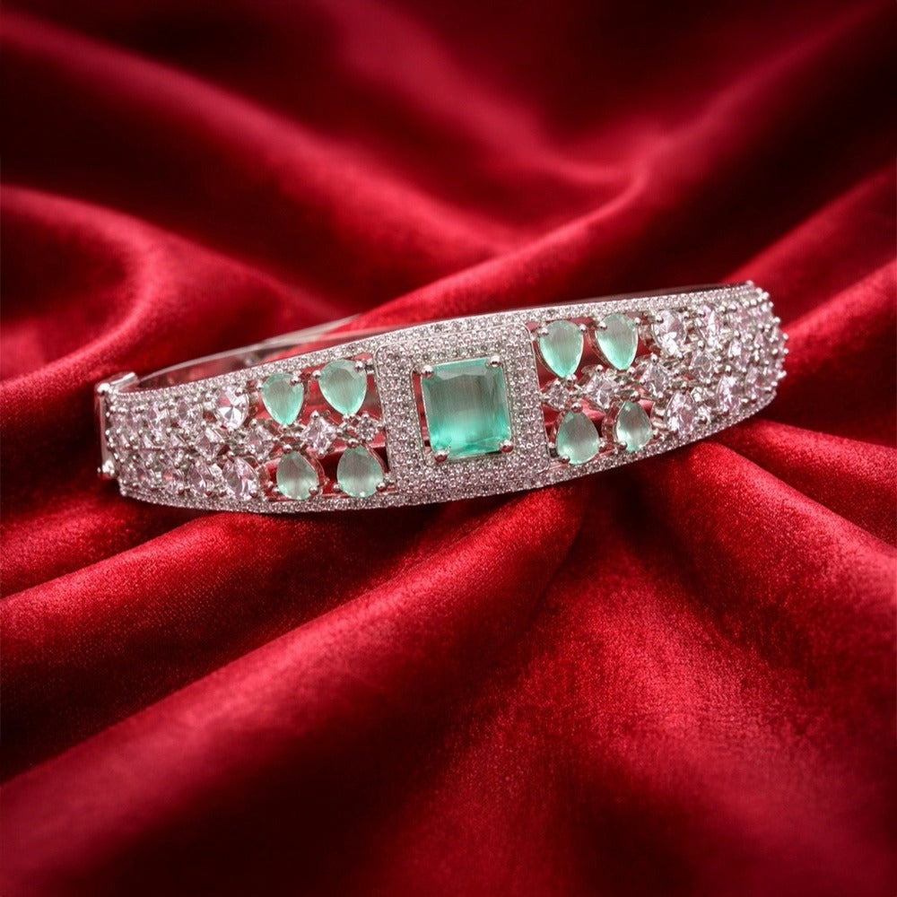 Green Stone Halo Fashion Bangle (Free size)