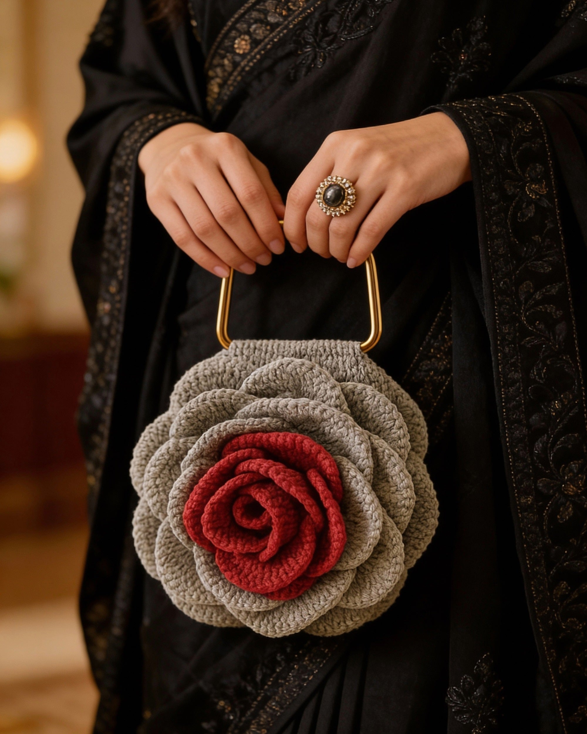 Rosalia - The Handmade Crochet Purse | Grey & Maroon