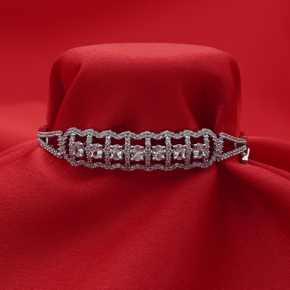 Halo-Set Silver-Tone Diamond Bracelet (Free Size)