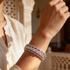 Halo-Set Silver-Tone Diamond Bracelet (Free Size)