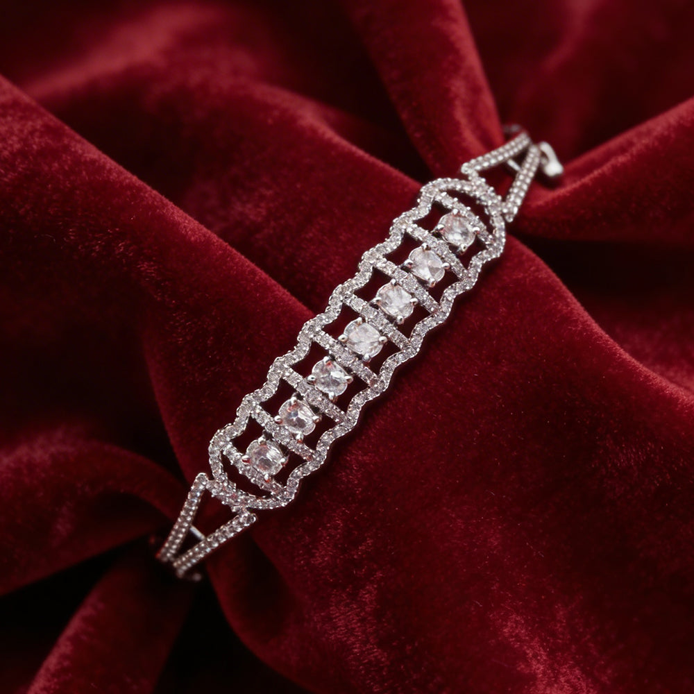Halo-Set Silver-Tone Diamond Bracelet (Free Size)