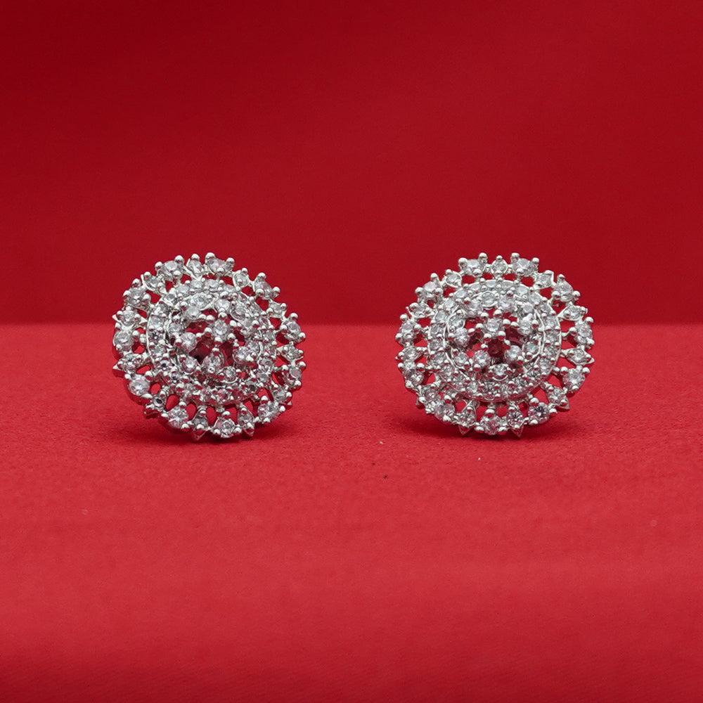 Halo Cluster Stud Earrings Silver-Tone