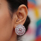 Halo Cluster Stud Earrings Silver-Tone