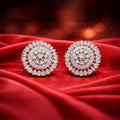 Halo Cluster Stud Earrings Silver-Tone