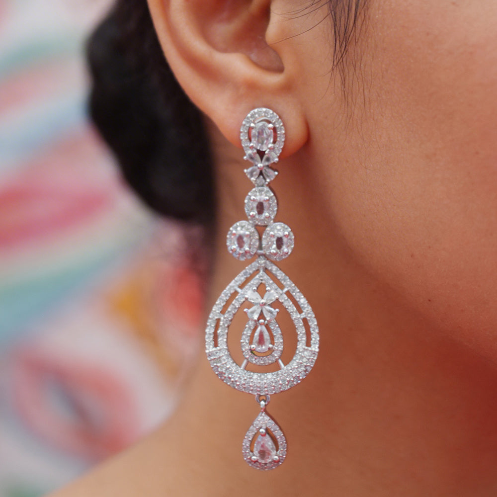 Halo Teardrop Crystal Drop Earrings