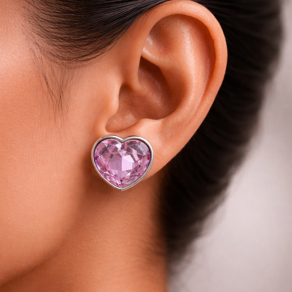 Blush Radiance Heart-Shaped Crystal Stud Earrings