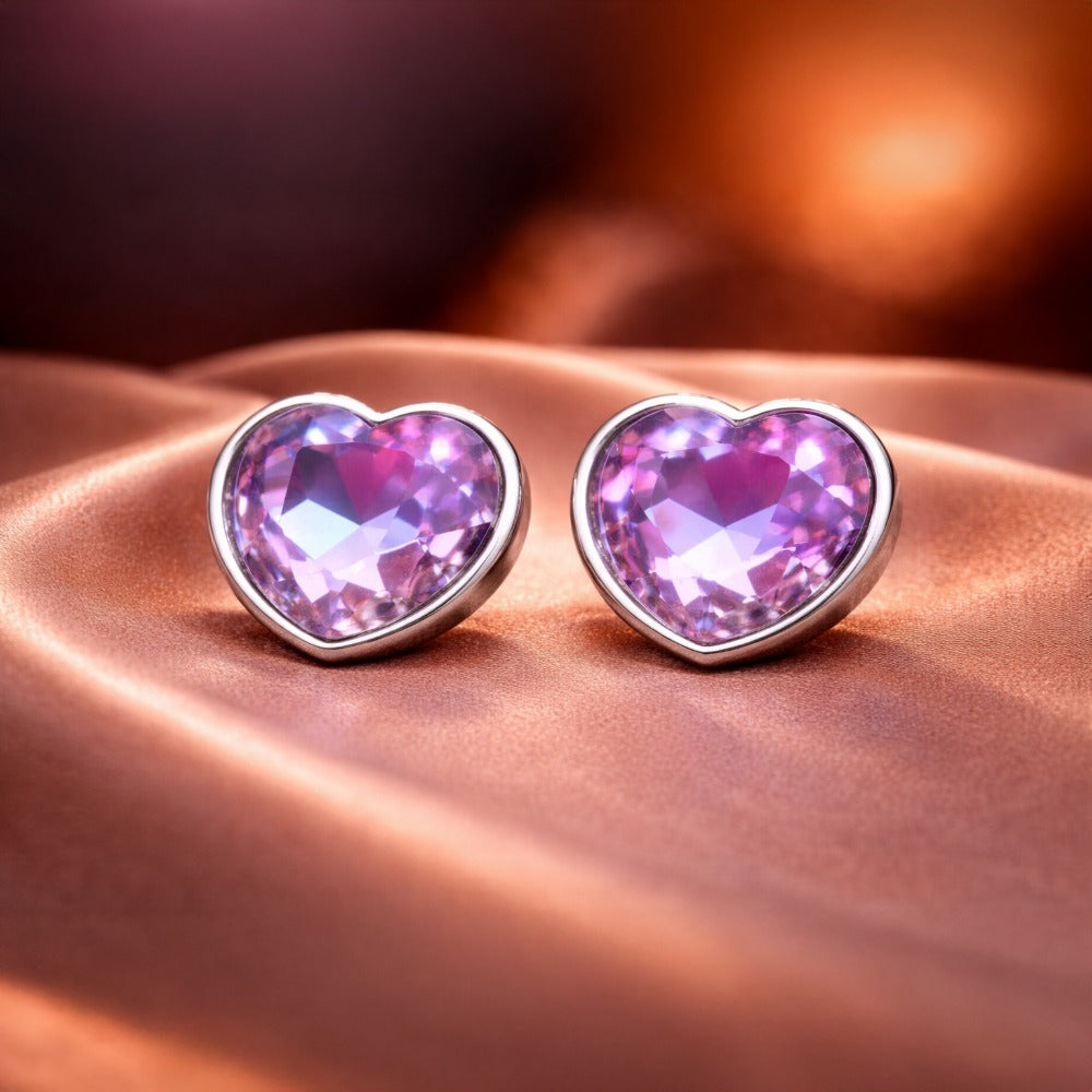 Blush Radiance Heart-Shaped Crystal Stud Earrings