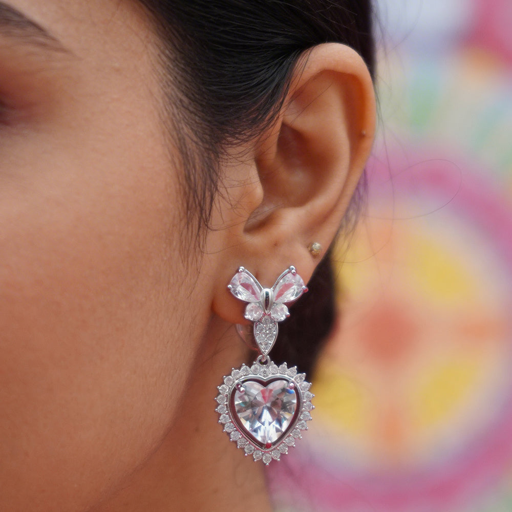 Heart Halo Crystal Drop Earrings