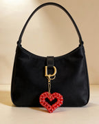 Handmade Crystal Heart Bag Charm - Ruby Heart Beaded Keychain