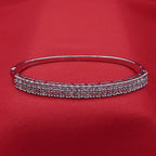High-Polish Silver-Tone American Diamond Multi-Row Statement Bangle (Free Size)