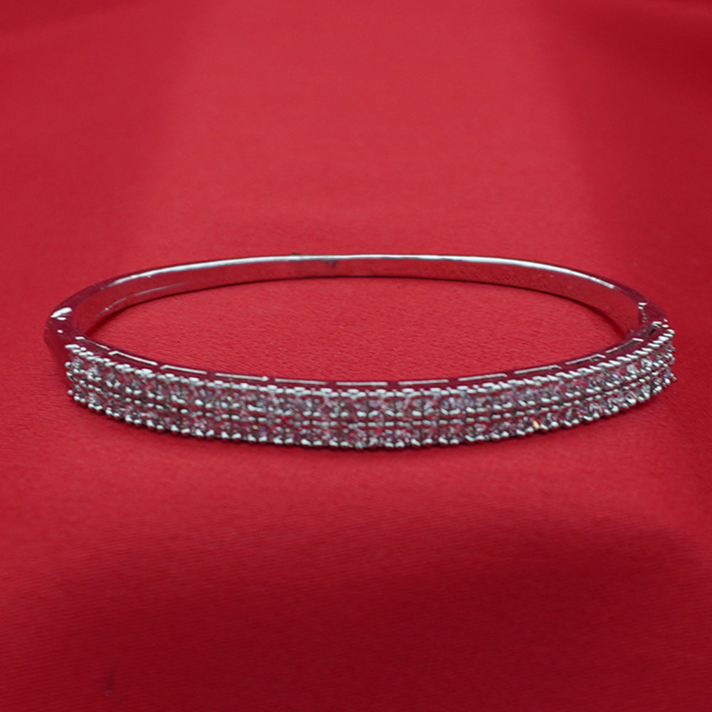 High-Polish Silver-Tone American Diamond Multi-Row Statement Bangle (Free Size)