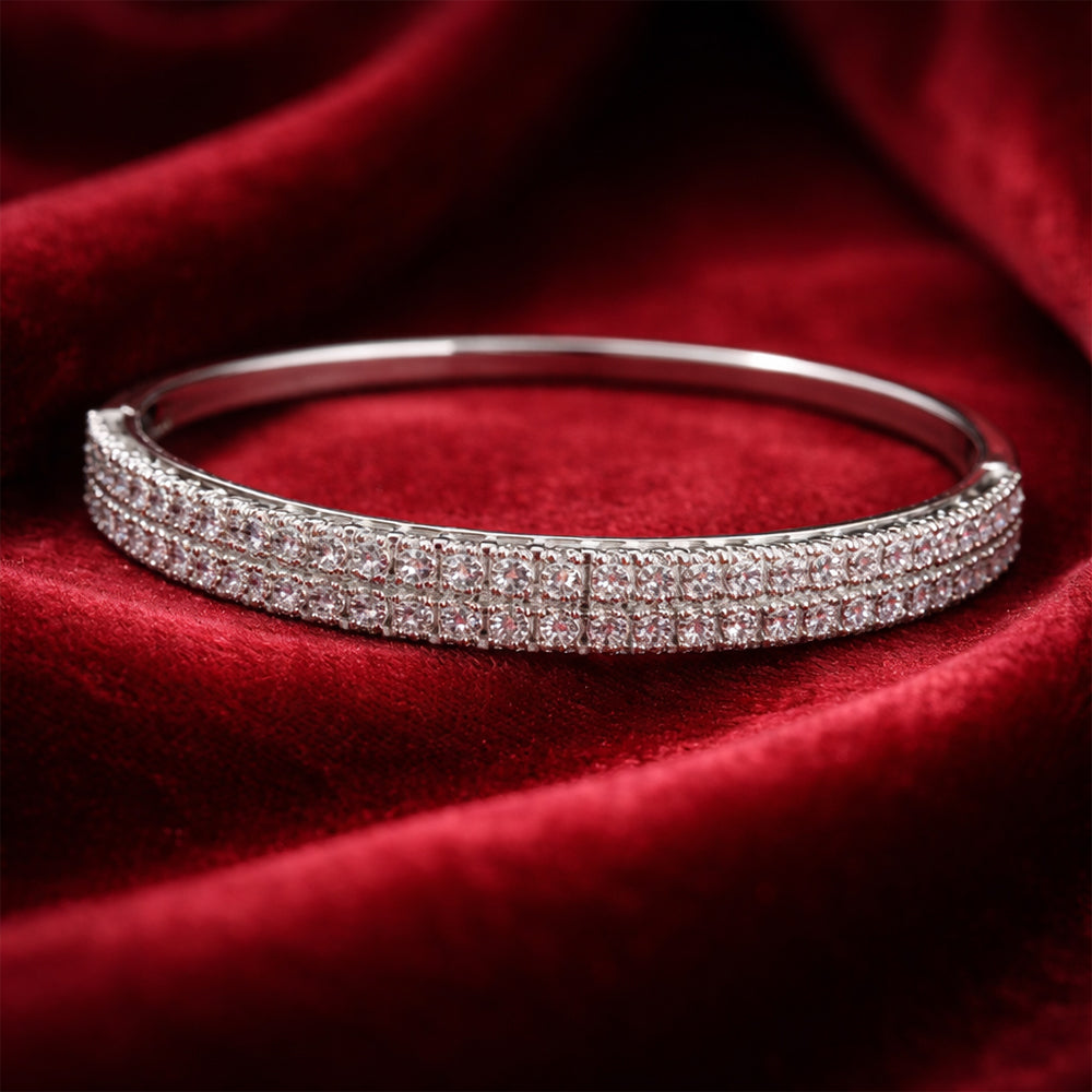High-Polish Silver-Tone American Diamond Multi-Row Statement Bangle (Free Size)