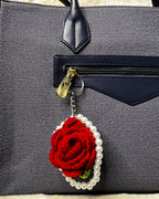 🌸 Blooming Charms - Elegant Red Rose with Pearl Loop