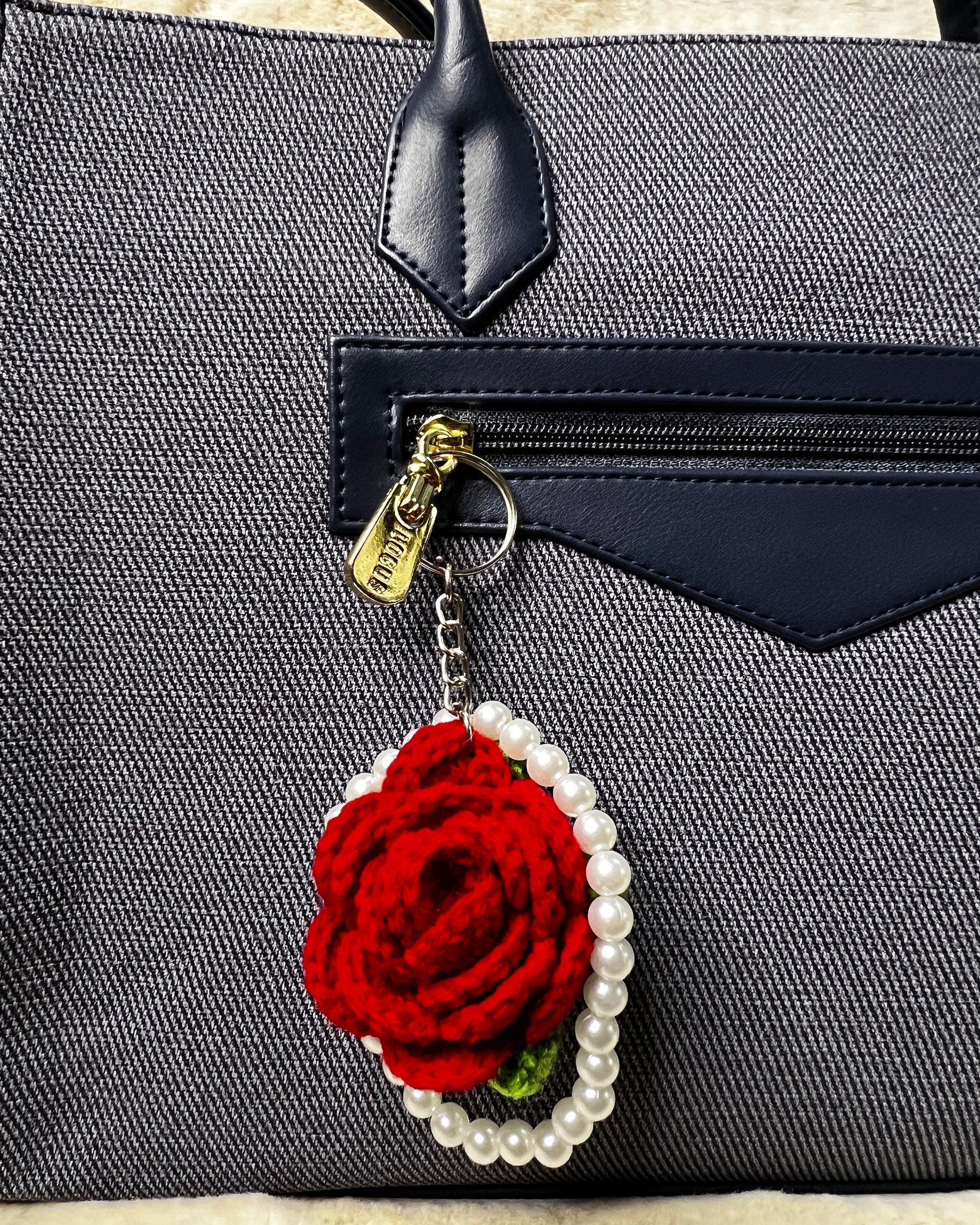 🌸 Blooming Charms - Elegant Red Rose with Pearl Loop