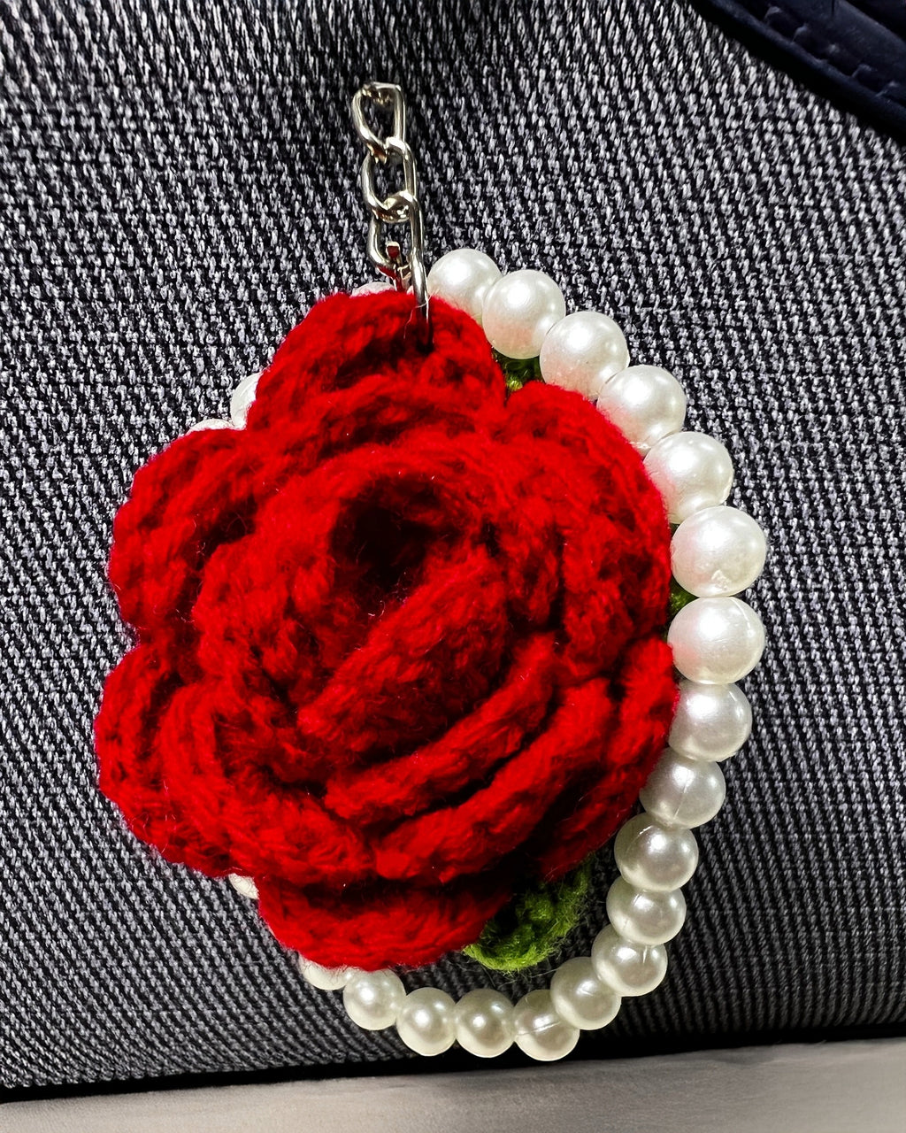🌸 Blooming Charms - Elegant Red Rose with Pearl Loop