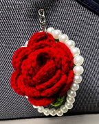 🌸 Blooming Charms - Elegant Red Rose with Pearl Loop