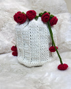Crochet Drawstring Sling Purse – Red Rose Edition