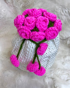 Crochet Drawstring Sling Purse – Pink Rose Edition