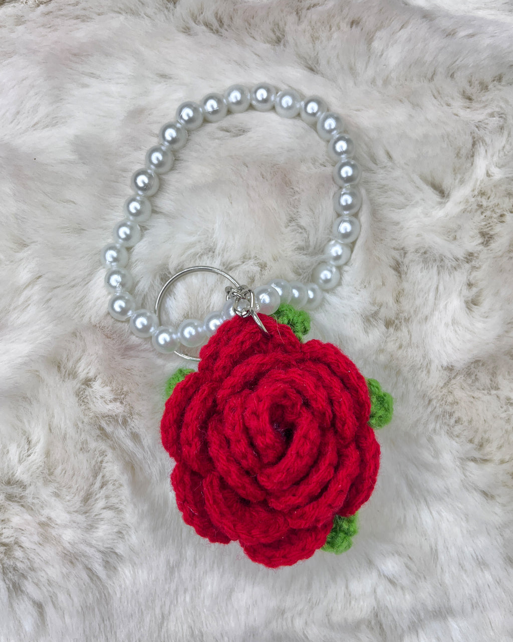 🌸 Blooming Charms - Elegant Red Rose with Pearl Loop