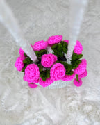 Crochet Drawstring Sling Purse – Pink Rose Edition