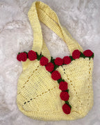 Handcrafted Floral Crochet Tote – Cream Blush Bloom (Cream with Red Roses)