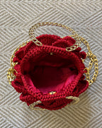 Rosalia Crochet Rose Bag – Handmade 3D Floral Clutch (Deep Red)