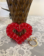 Handmade Crystal Heart Bag Charm - Ruby Heart Beaded Keychain