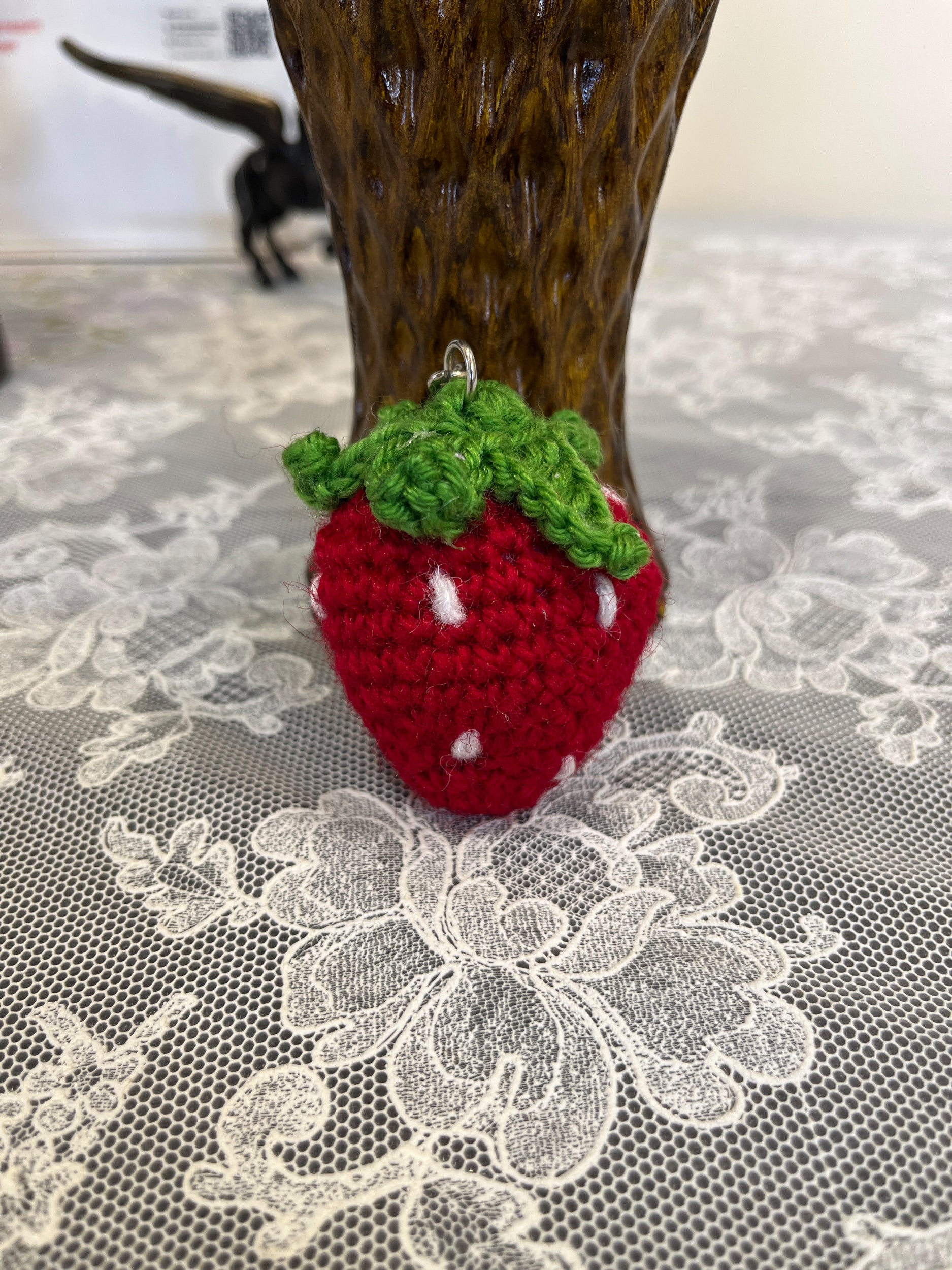 Handmade Plush Fruit Charm - Crochet Strawberry Keychain