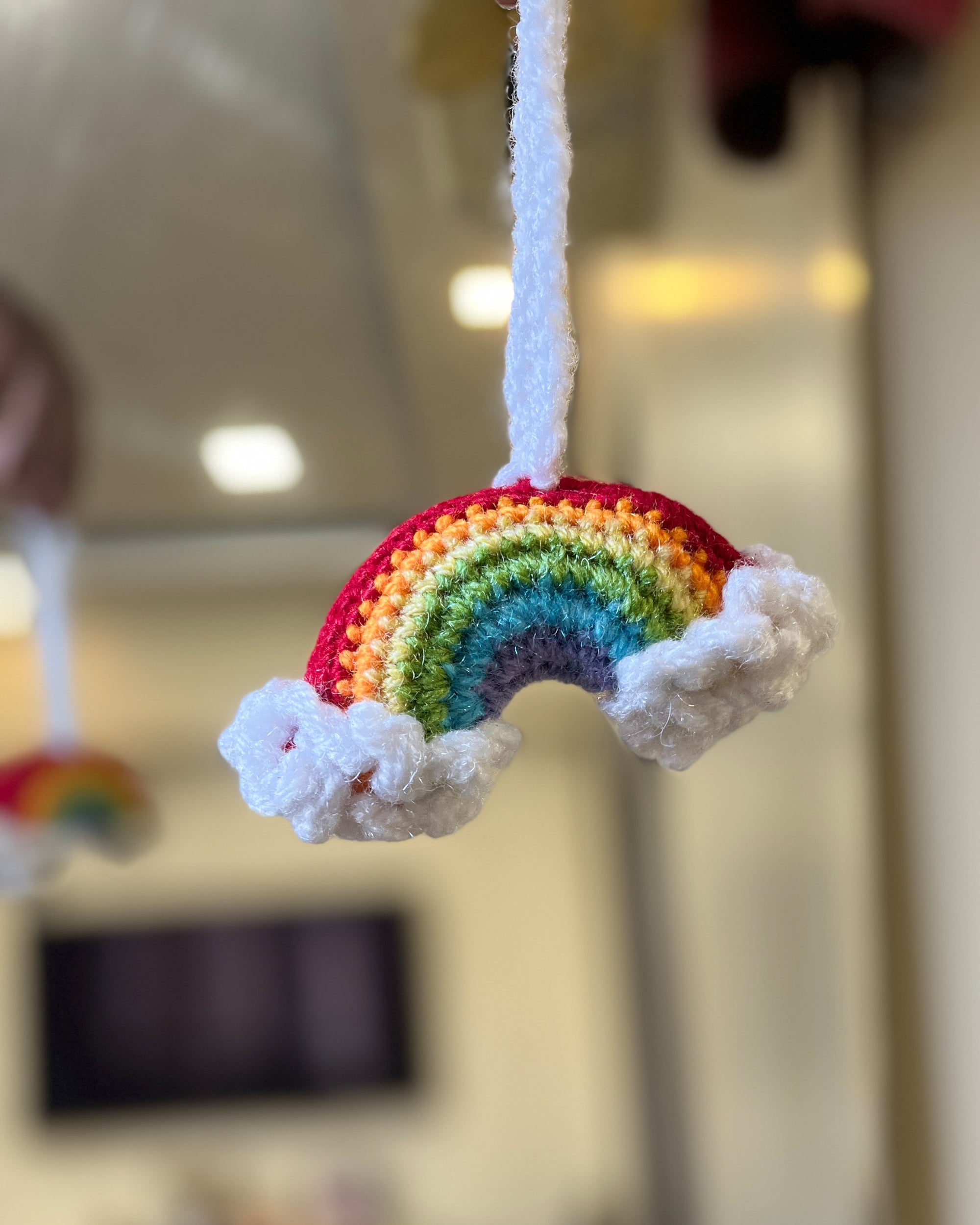 Rainbow Dreams Crochet Hanging Charm – Handmade Cloud & Rainbow Decor