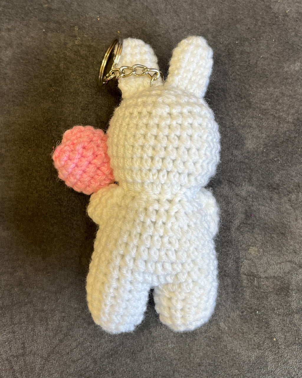 Handmade Crochet Bunny Keychain with Pink Flower – Cute Amigurumi Charm