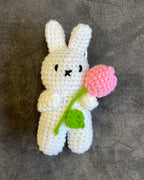 Handmade Crochet Bunny Keychain with Pink Flower – Cute Amigurumi Charm
