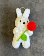 Handmade Crochet Bunny Keychain with Red Flower – Cute Amigurumi Charm