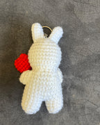 Handmade Crochet Bunny Keychain with Red Flower – Cute Amigurumi Charm