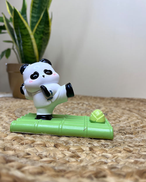 Kawaii Panda Phone Stand – Kick Attack on Bamboo Base
