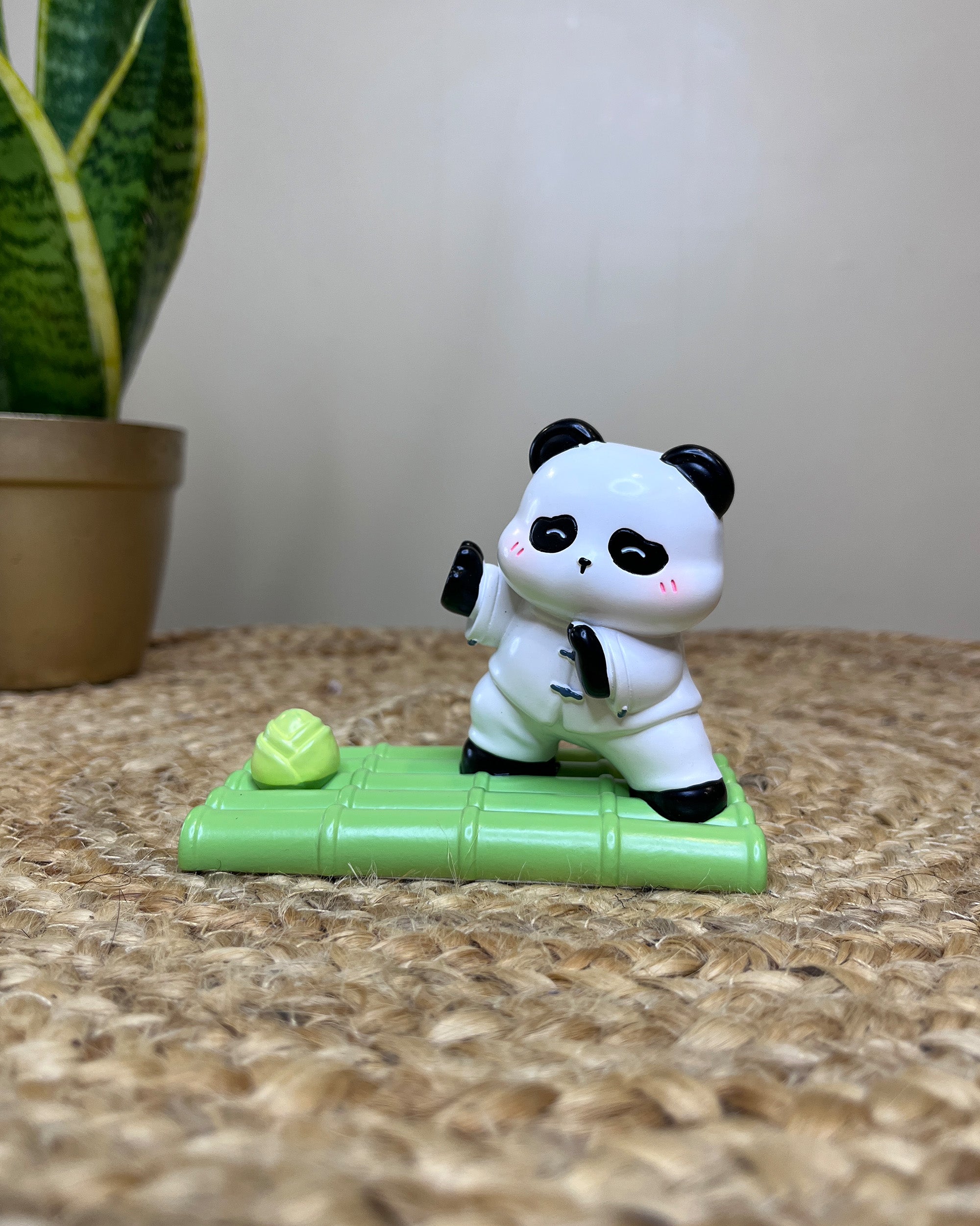 Kawaii Panda Phone Stand – Power Punch with Bamboo Base