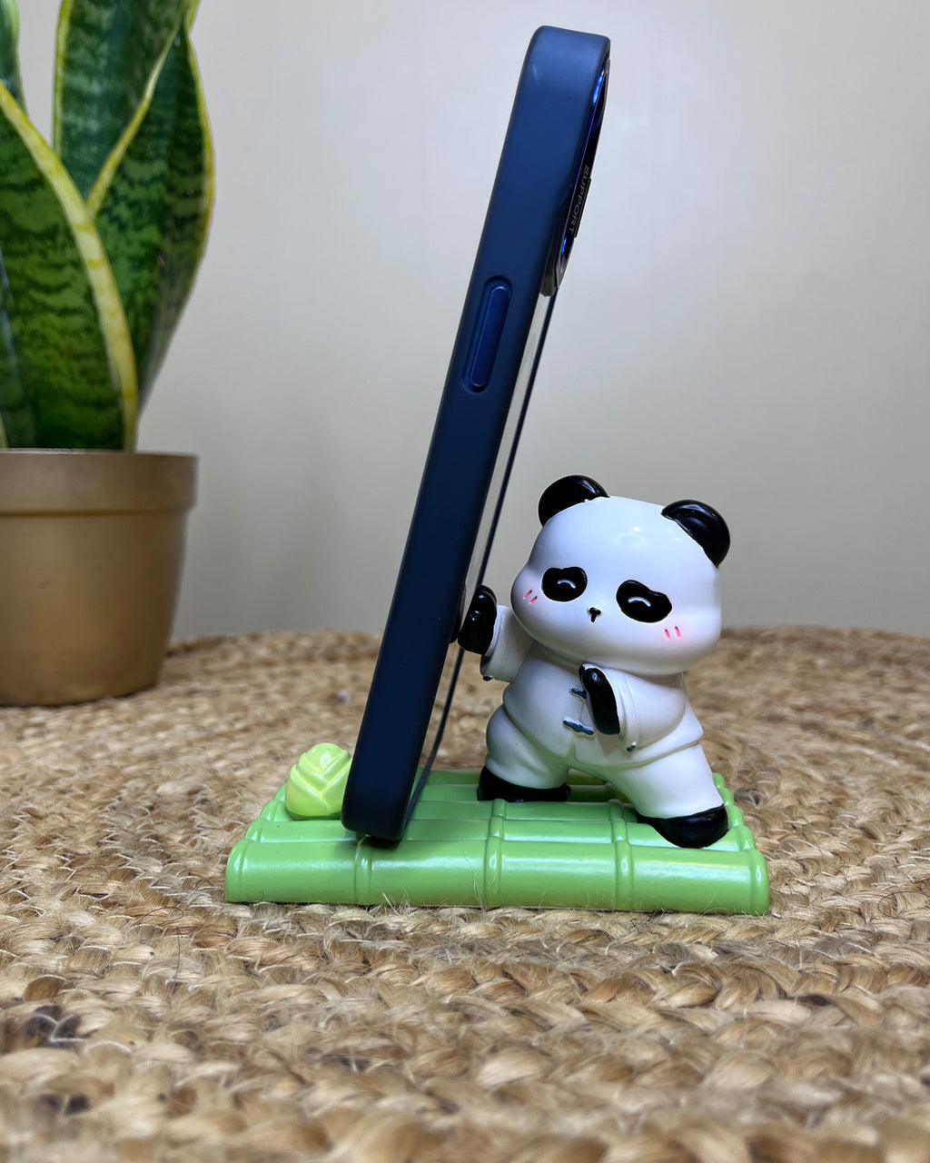 Kawaii Panda Phone Stand – Power Punch with Bamboo Base
