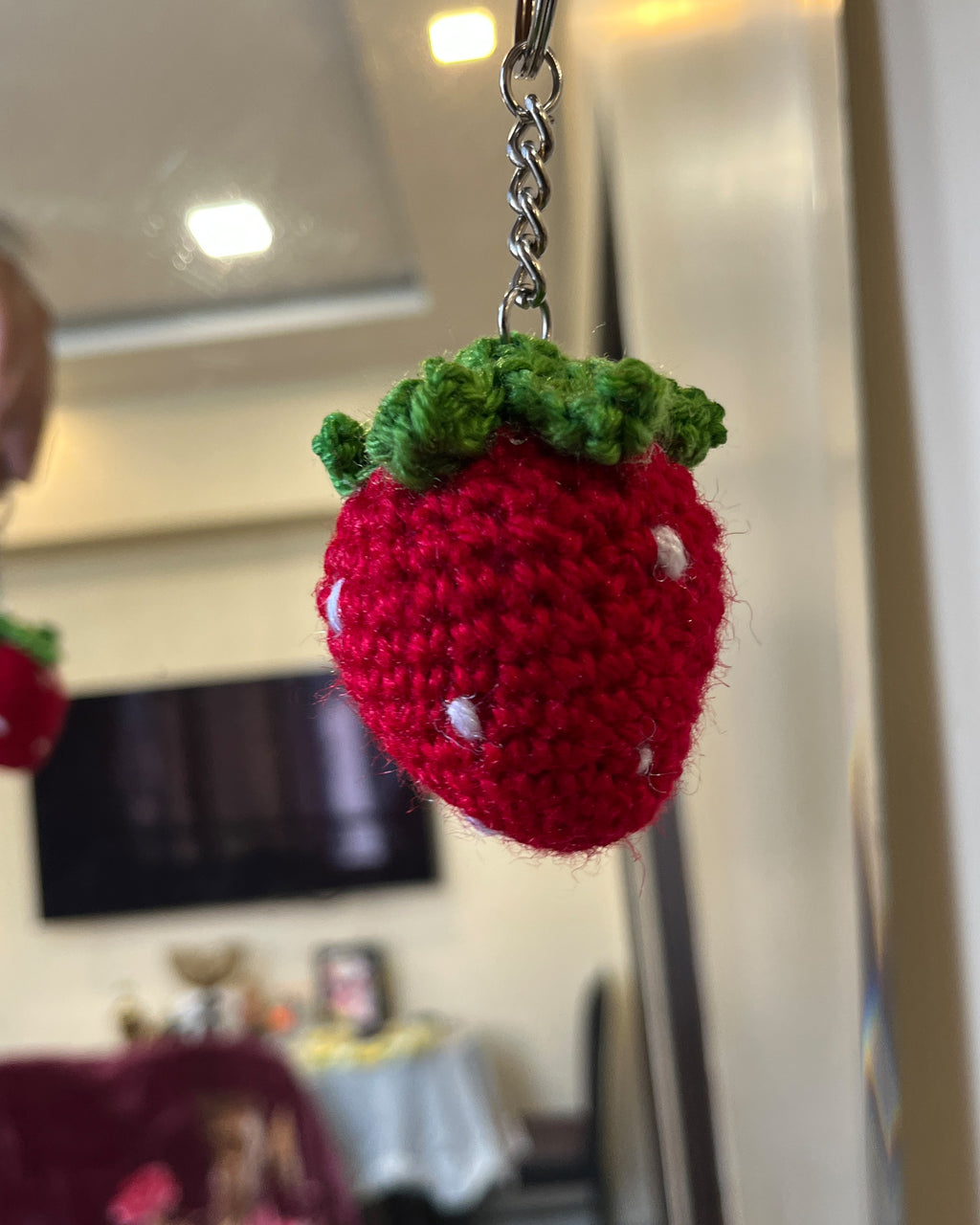 Handmade Plush Fruit Charm - Crochet Strawberry Keychain