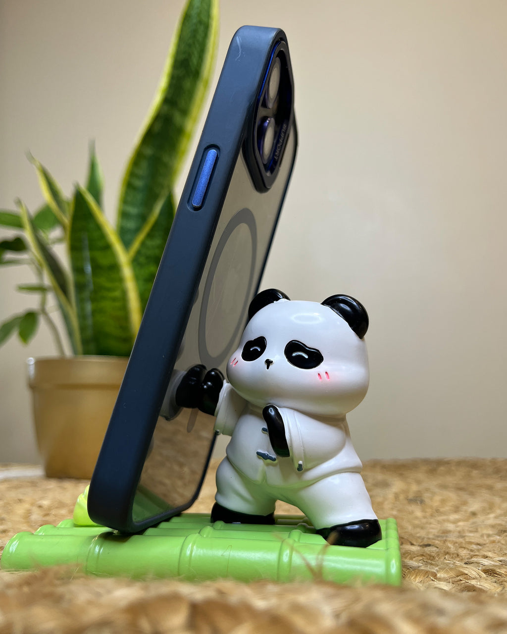 Kawaii Panda Phone Stand – Power Punch with Bamboo Base