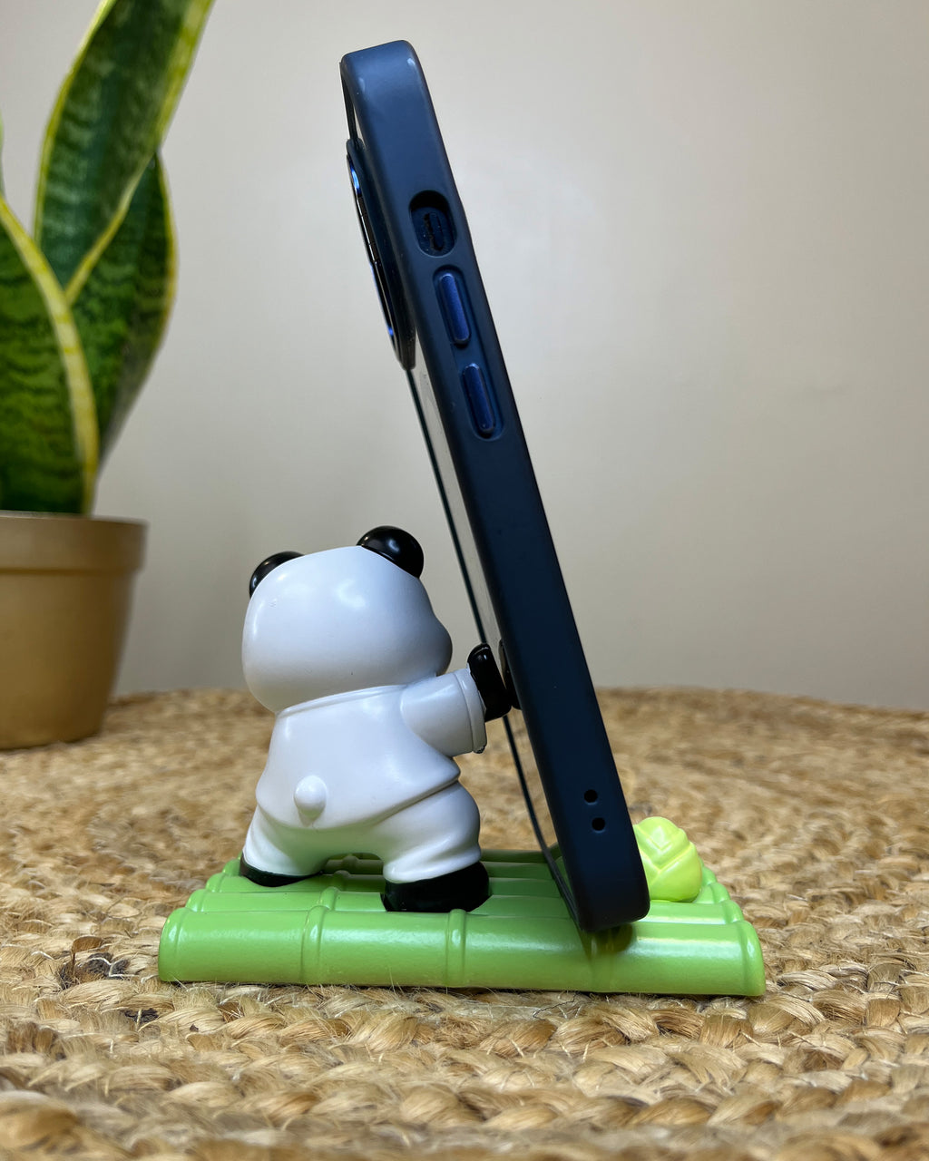 Kawaii Panda Phone Stand – Power Punch with Bamboo Base