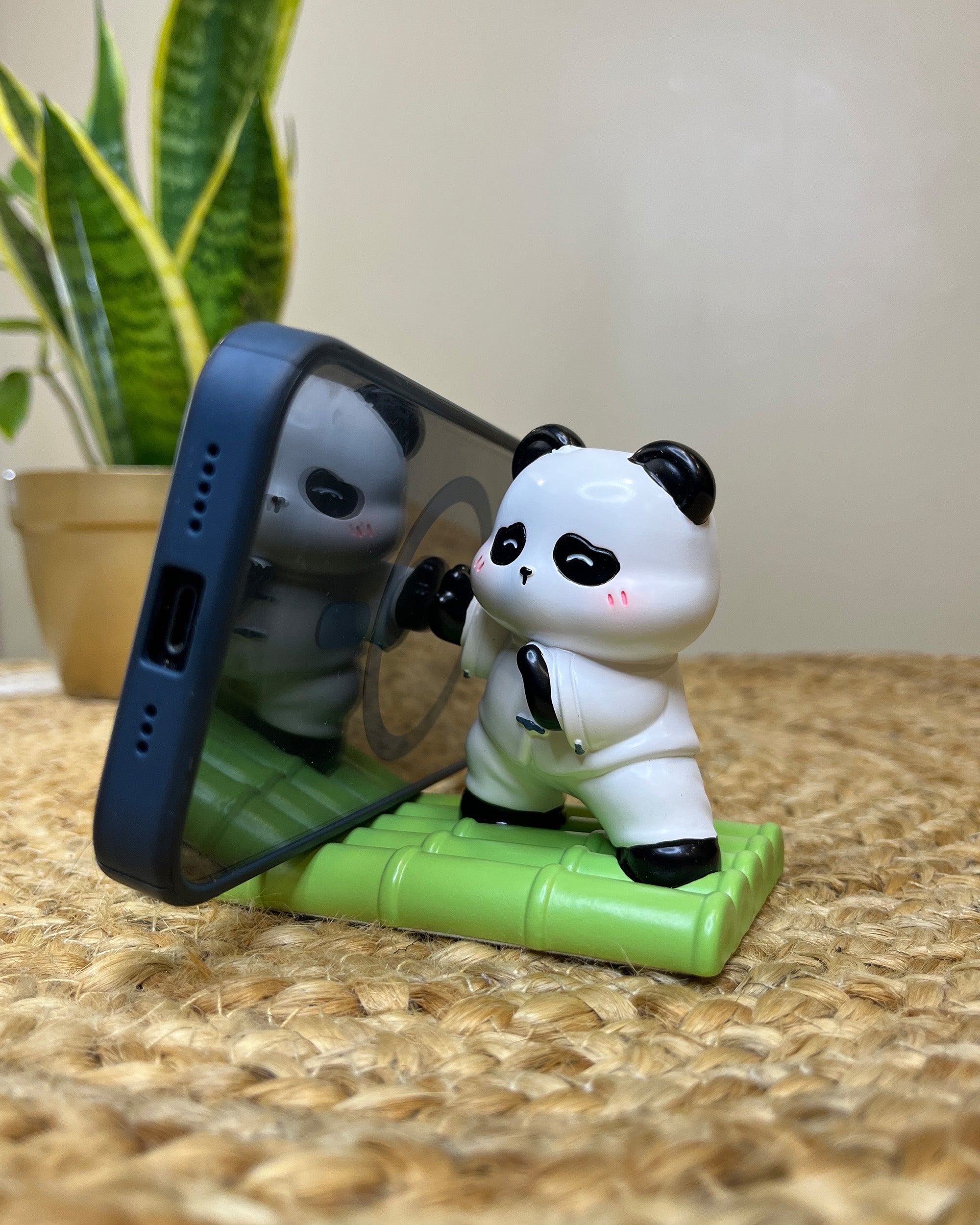 Kawaii Panda Phone Stand – Power Punch with Bamboo Base