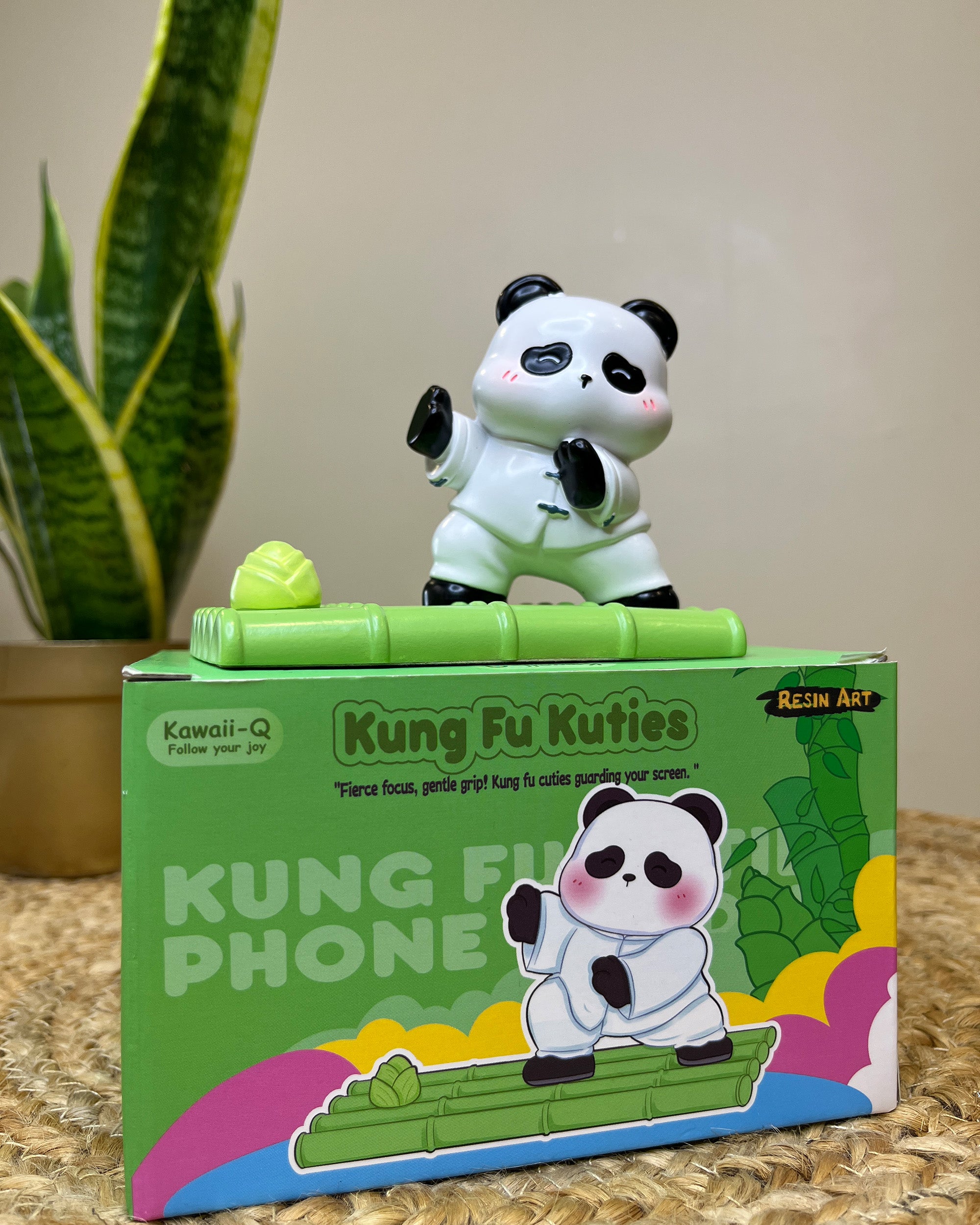 Kawaii Panda Phone Stand – Power Punch with Bamboo Base