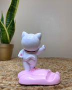 Kawaii Lucky Cat Phone Stand – Playful Standing Pose with Cherry Blossom Paw Base