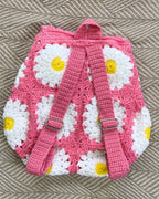 Handcrafted Pink Daisy Crochet Backpack – Pink Backpack with Daisy Accents
